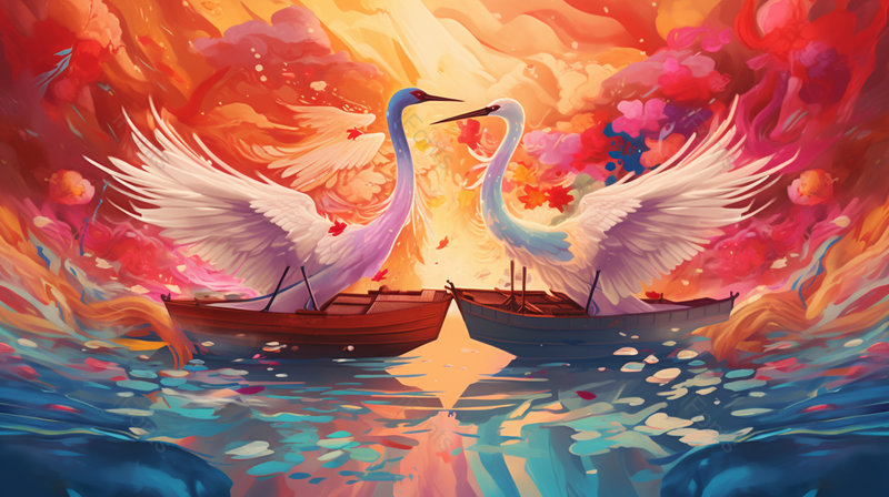海上船帆上自由跳舞的两只天鹅唯美手绘插画背景,插画/手绘图,插画/手绘图库,插画/手绘图下载,插画/手绘